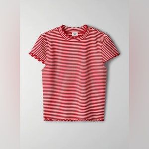 Aritzia Sunday Best Crowne mock neck T-shirt red/white stripes size small
